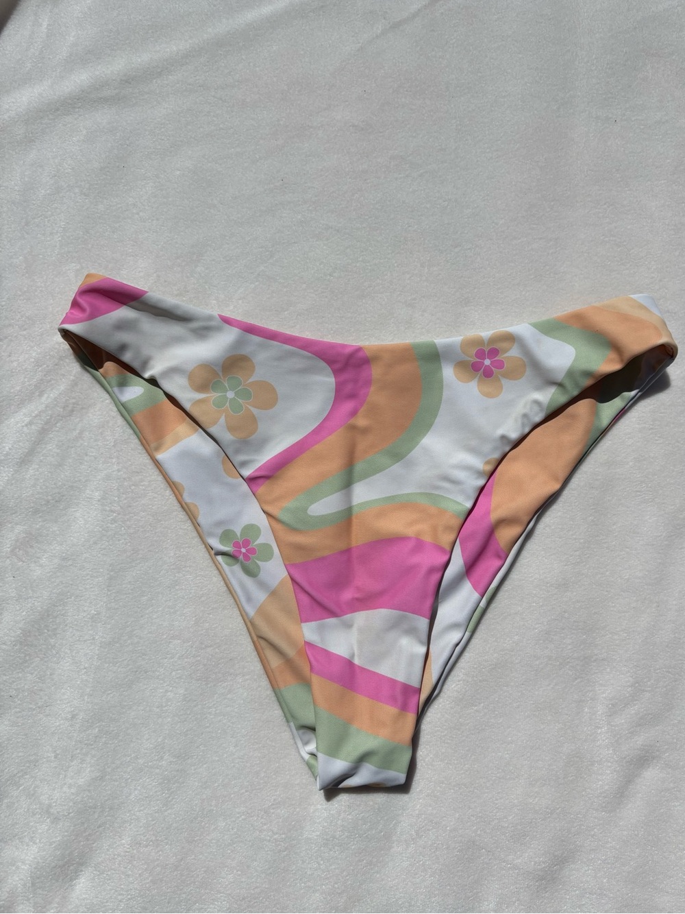 Aurelle Retro Floral High-Cut Bikini Bottom - Pastel Pink, Peach & Mint